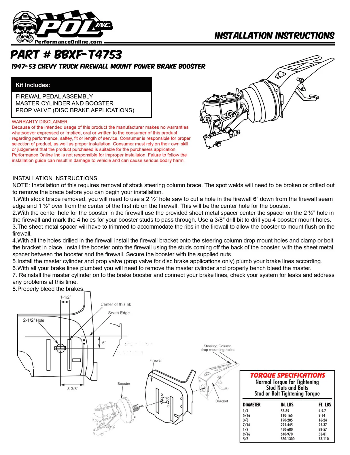 1947-53 Chevy, GMC Truck BlackOut Series Power Brake Conversion with POL or Wilwood Master Cylinder, Firewall Mount - Image 4