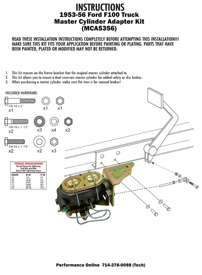 1953-56 Ford F-100 Truck Master Cylinder kit, Disc Brakes - Image 4
