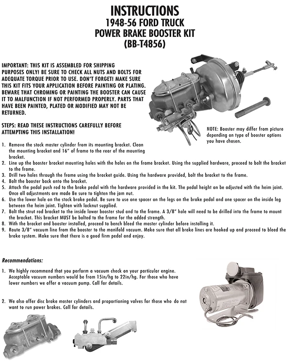 1953-56 Ford F100 Truck Power Brake Booster Kit- Underfloor Mount - Image 4