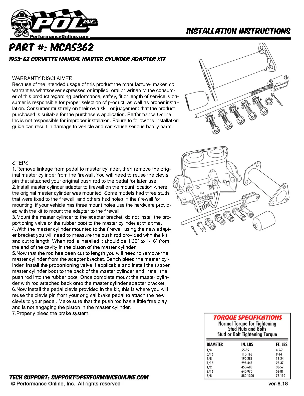 1953-62 Chevy Corvette Master Cylinder Adapter Kit - Image 6