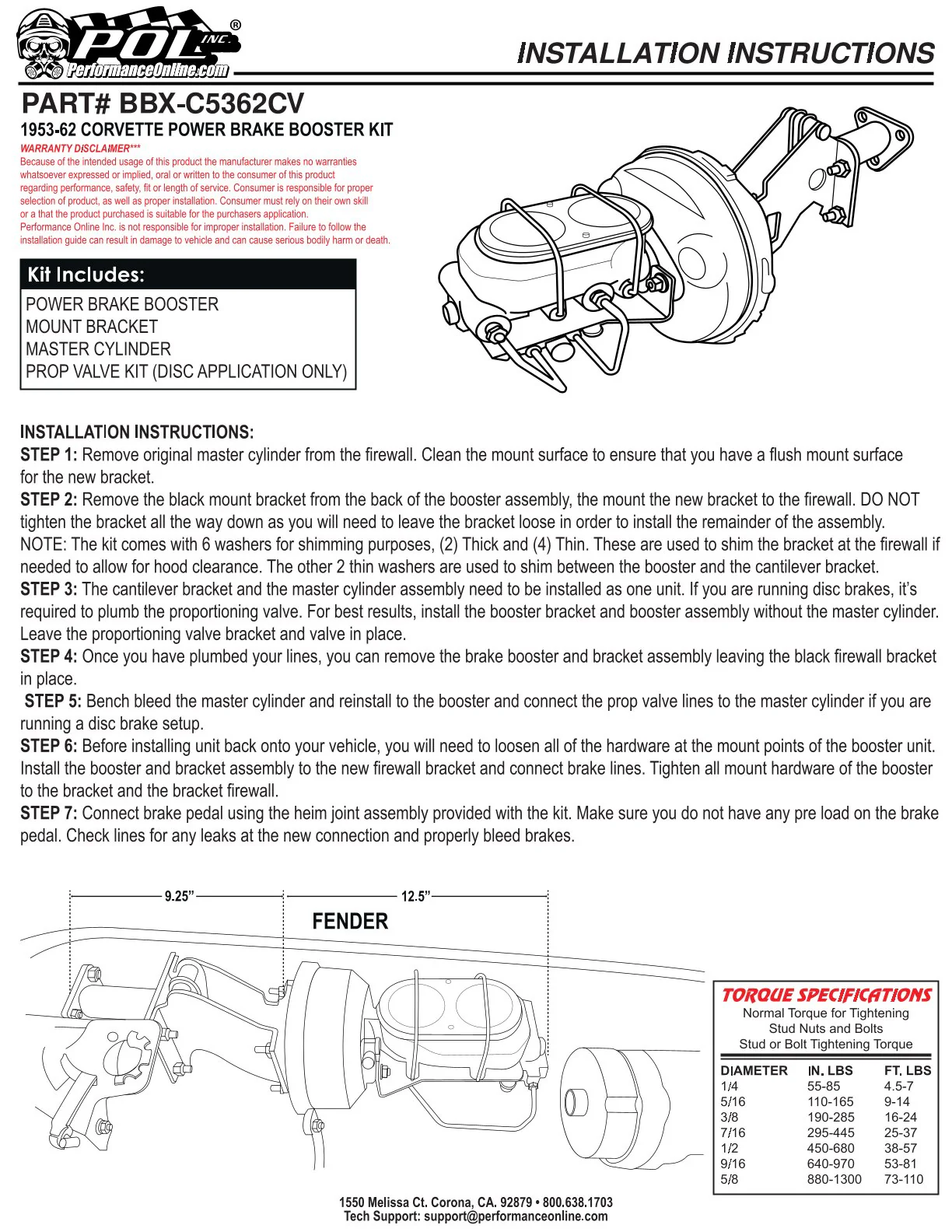 1953-62 Chevy Corvette Power Brake Booster Kit - Image 5