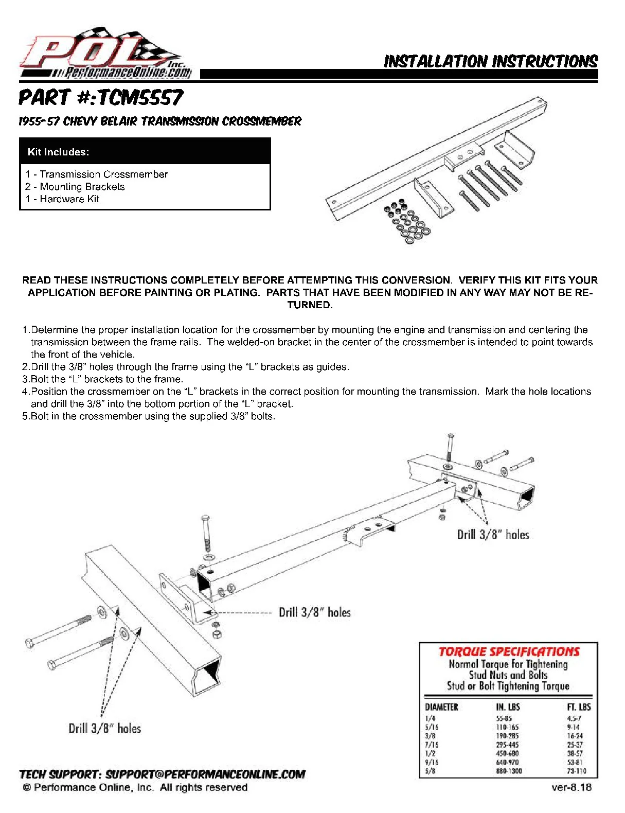 1955-57 Chevy Belair Transmission Crossmember, Economy Type - Image 3