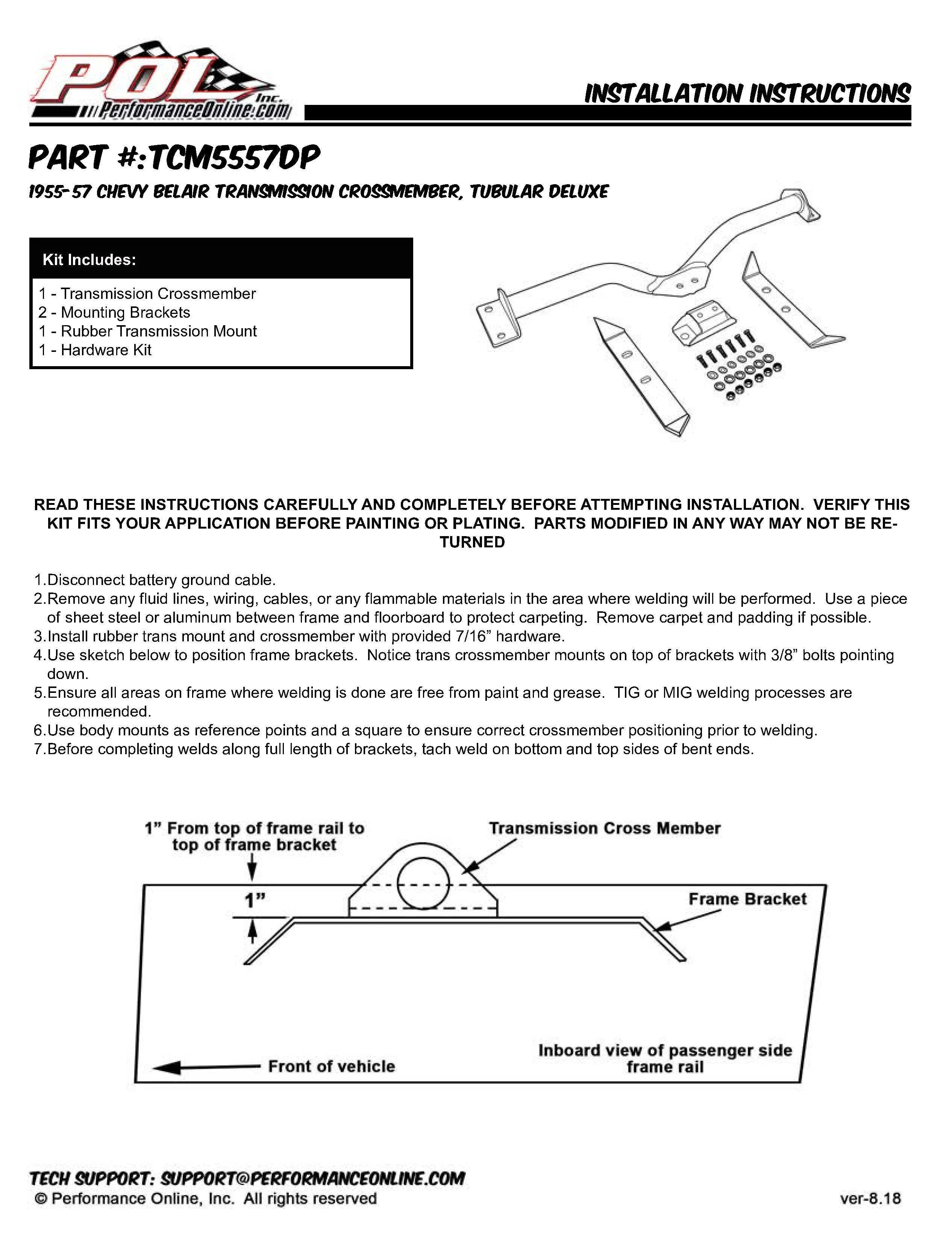 1955-57 Chevy Belair Transmission Crossmember, Tubular Deluxe - Image 4