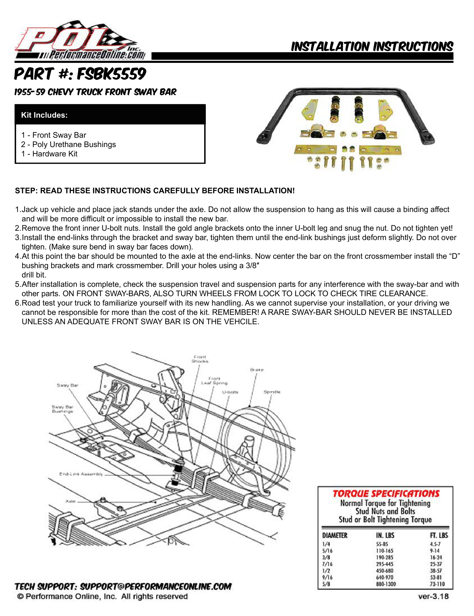 1955-59 Chevy, GMC Truck Sway Bar Kit, High Performance, Front - Image 5