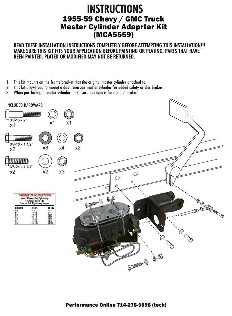 1955-59 Chevy, GMC Truck Manual Master Cylinder kit, Drum Brakes - Image 3