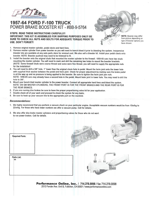 1957-64 Ford F-100 Truck Power Brake Booster Kit, Chrome - Image 3