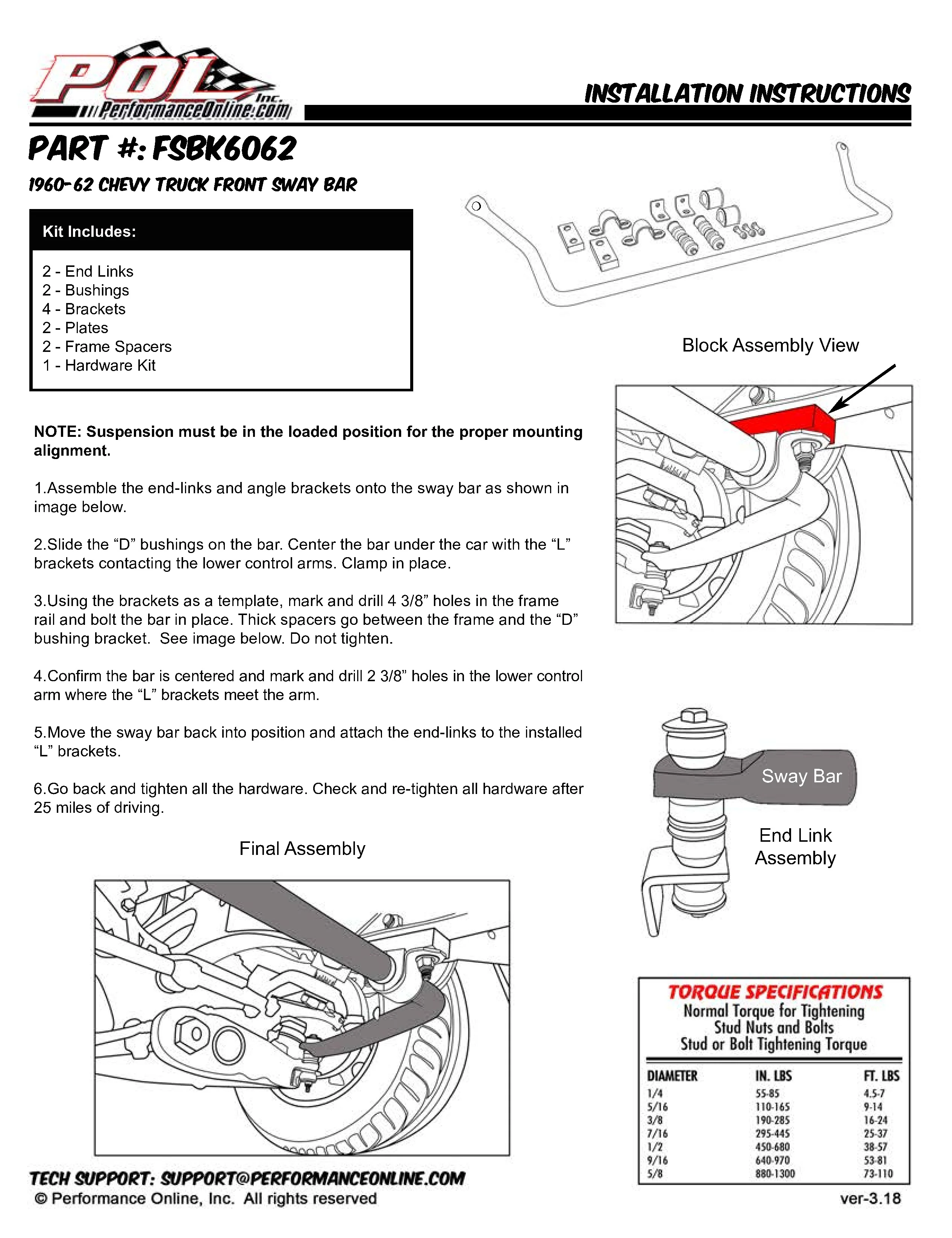 1960-62 Chevy C10, GMC C15 Truck Sway Bar Kit, High Performance, Front - Image 2