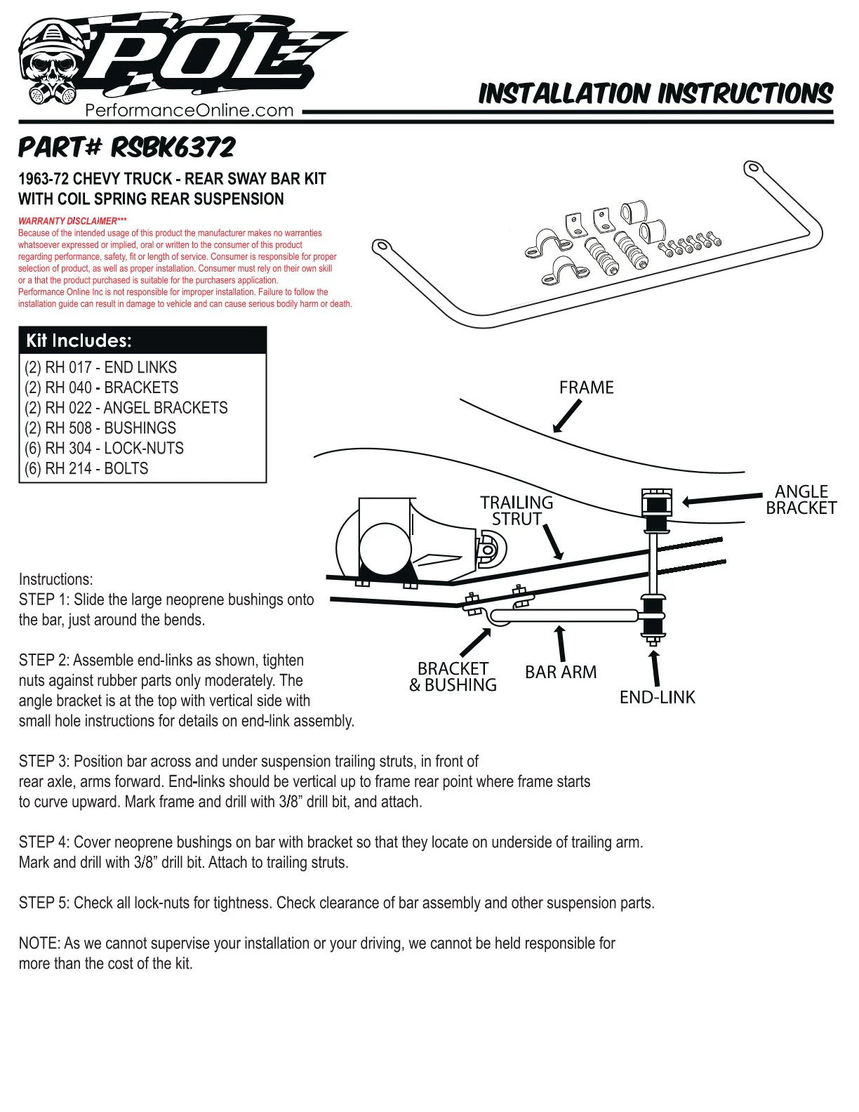 1963-72 Chevy, GMC Truck Performance Rear Sway Bar Kit - Image 5