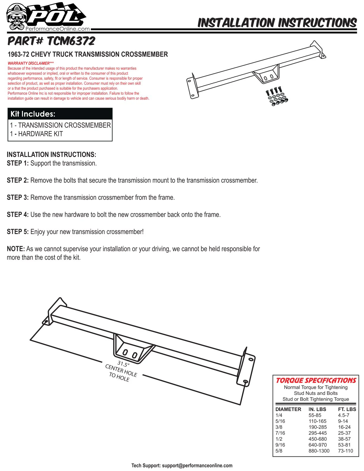 1963-72 Chevy, GMC Truck Tubular Transmission Crossmember - Image 4
