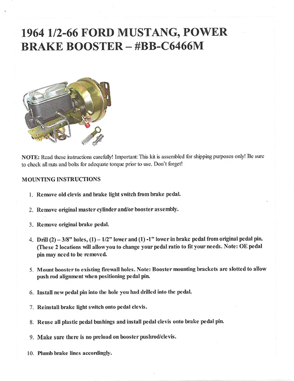 1964-66 Ford Mustang Power Brake Booster Kit - Image 4