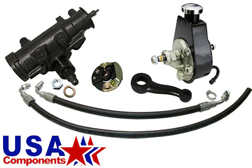 1964-67 Chevy Chevelle, GM A-Body, Power Steering Conversion Kit, Quick Ratio Pitman Arm, 13/16" Diameter, Pump Can Type - Chrome, Rubber Hose Type