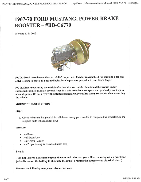 1967-70 Ford Mustang Power Brake Conversion - Image 5
