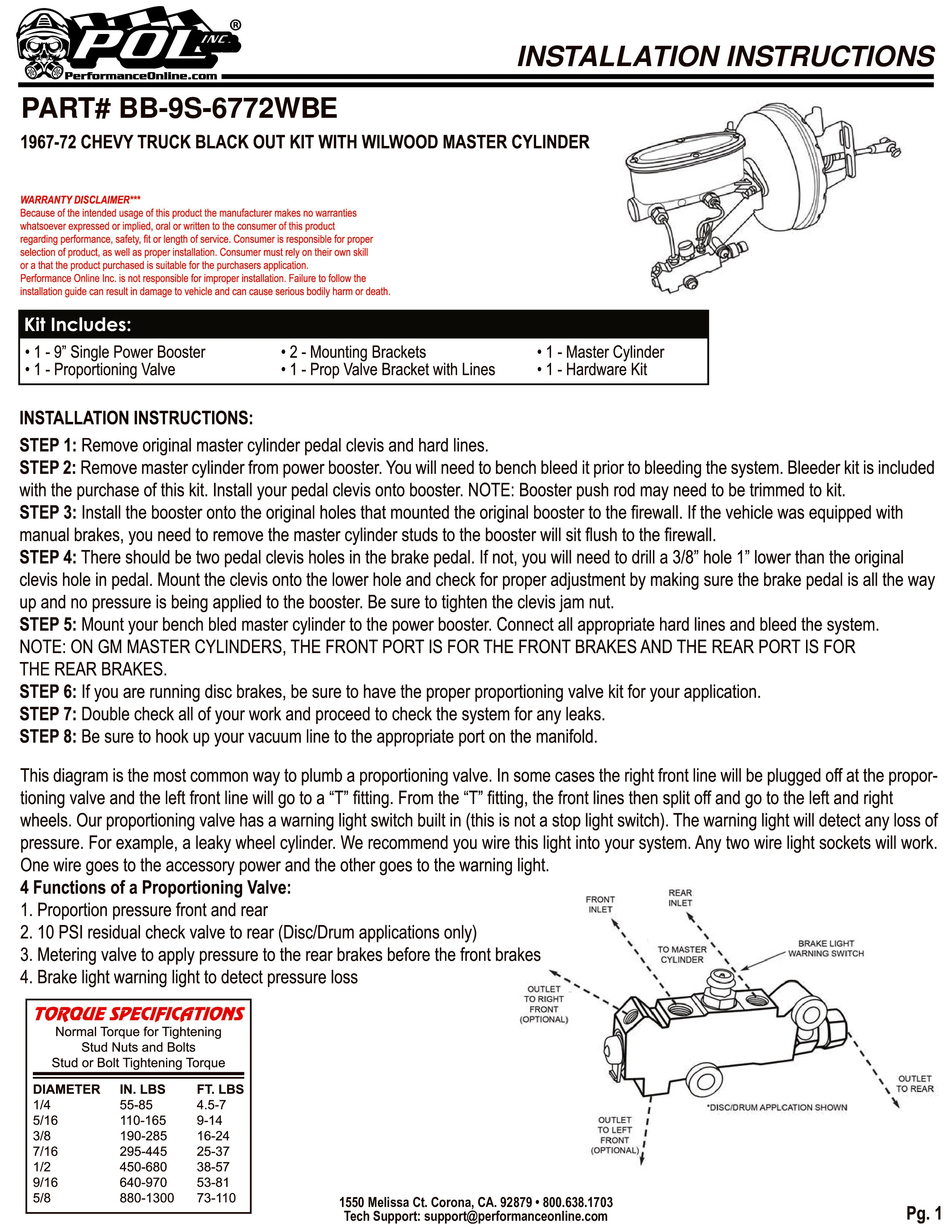 1967-72 Chevy, GMC Truck Black Out Power Brake Booster Kit, POL or Wilwood Master Cylinder - Image 3