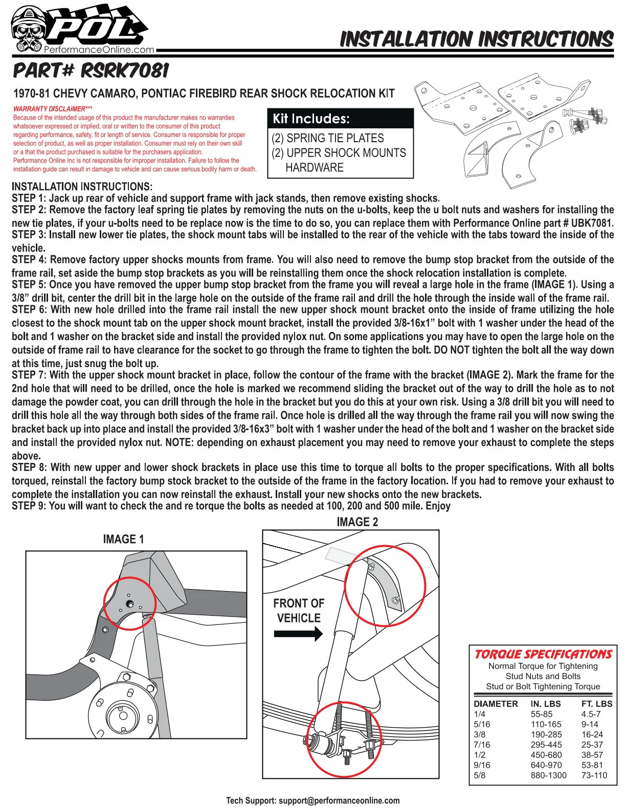 1970-81 Chevy Camaro, Pontiac Firebird Shock Relocation Kit, Rear - Image 2