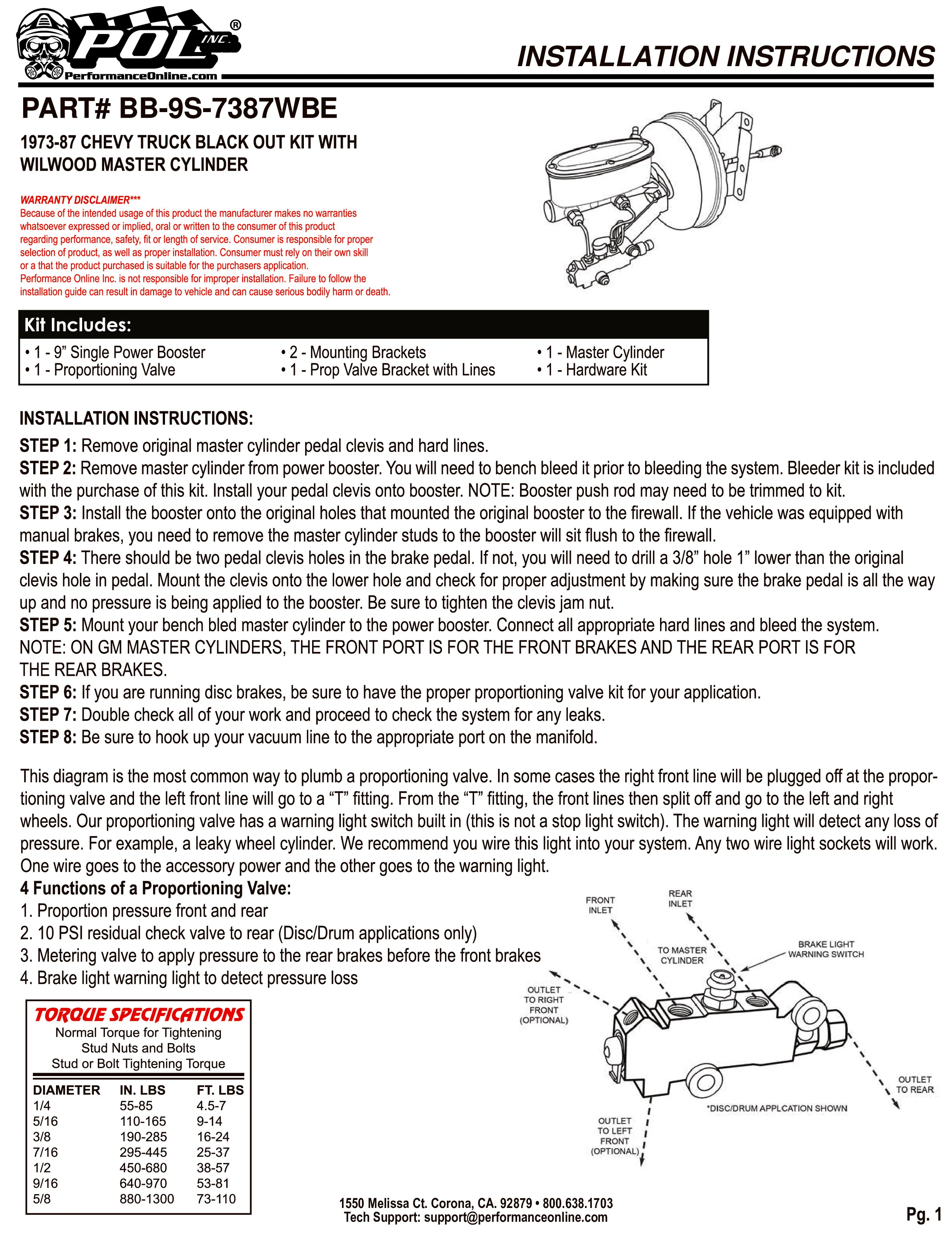 1973-87 Chevy C10 Truck Black Out Series Power Brake Booster with POL or Wilwood Master Cylinder - Image 3