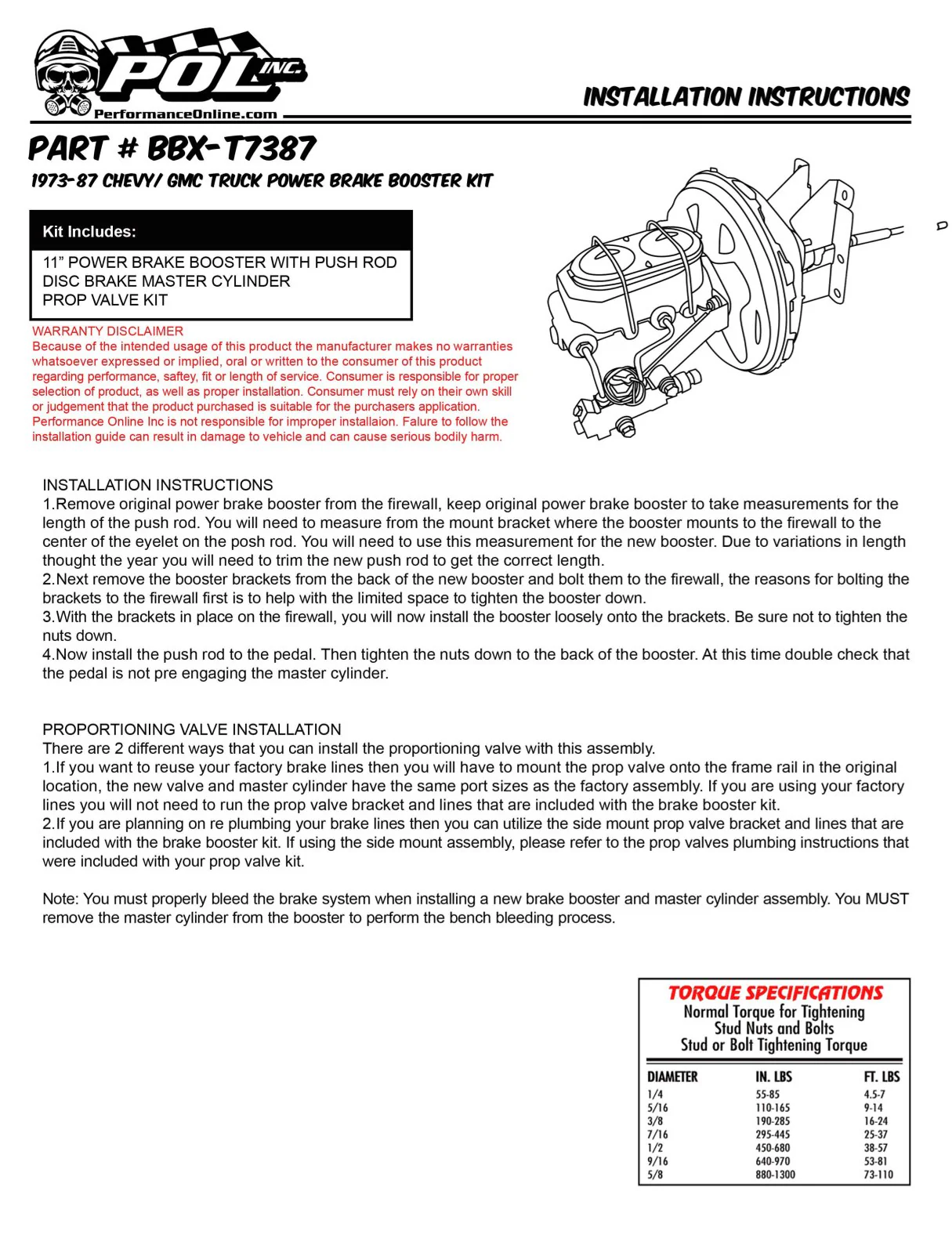 1973-87 Chevy, GMC Truck Power Brake Booster Kit - Image 3