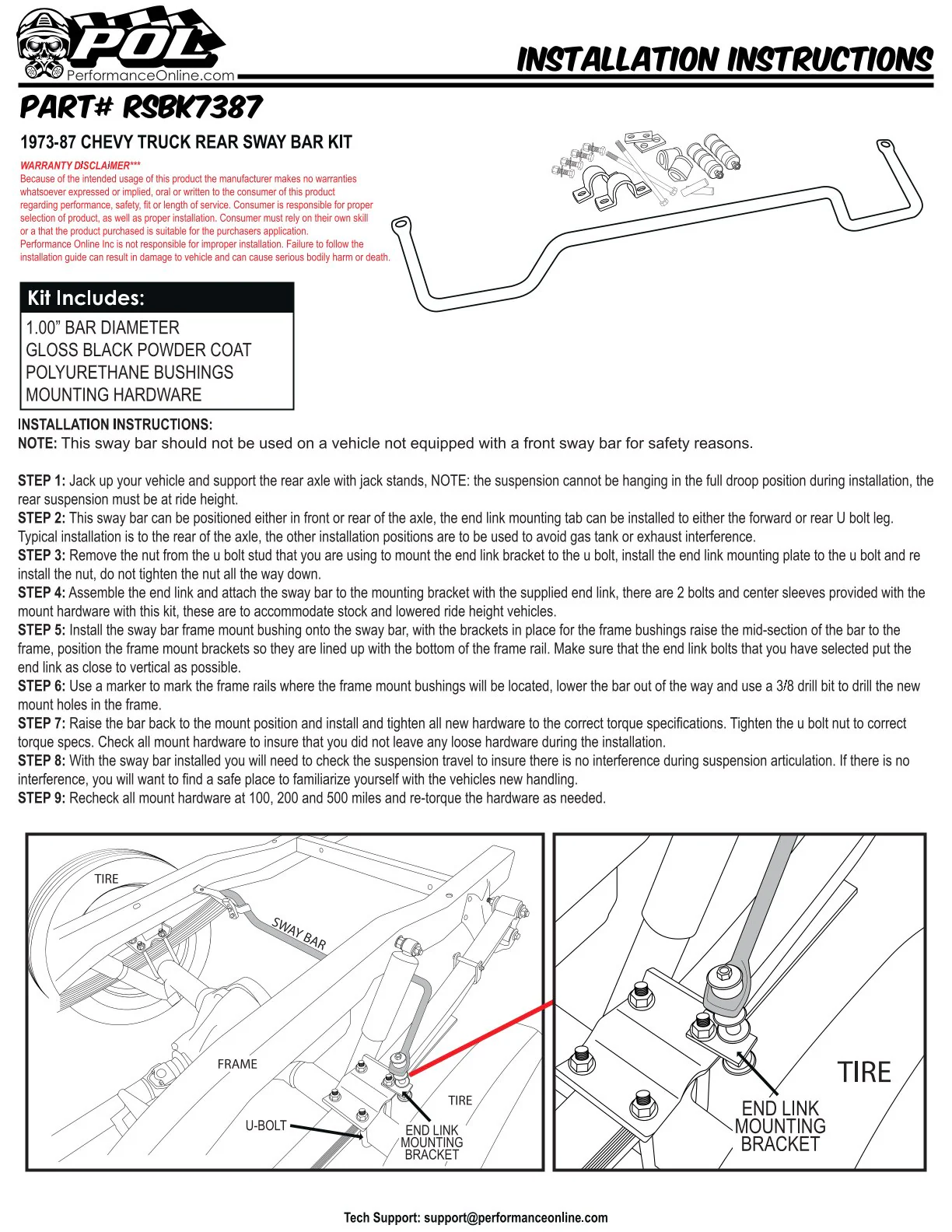 1973-87 Chevy, GMC Truck Rear Performance Sway Bar Kit - Image 5