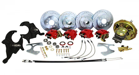 1967-72 Chevy Chevelle 4 Wheel Power Disc Brake Conversion Kit, 2" Drop Spindles, 9" Single Booster