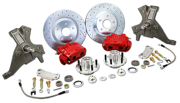 Disc Brake Conversion GM S10 and G-body, Drilled and Slotted 13" Rotors, Dual Piston RAW Aluminum Calipers, 2" Drop Spindle - Image 2