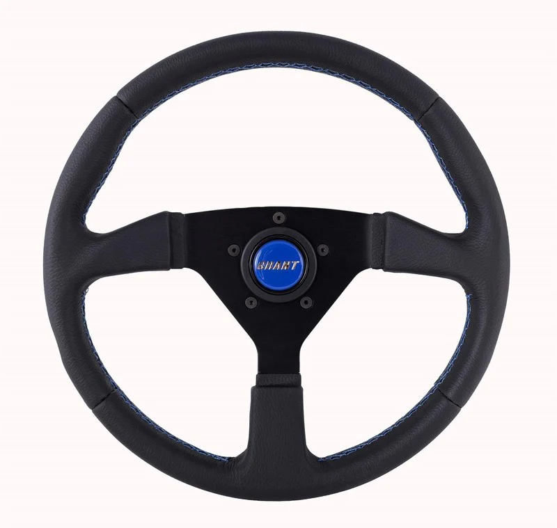 Performance Steering Wheel 13.75" Wrapped w/Blue Stitching & Center Cap - Image 2