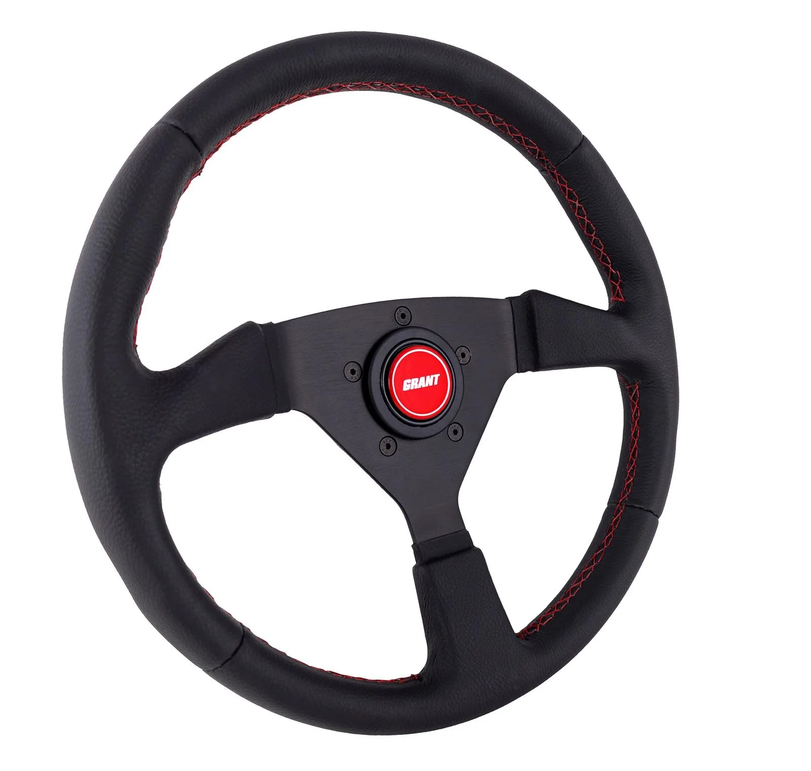 Performance Steering Wheel 13.75" Wrapped w/Red Stitching & Center Cap - Image 2