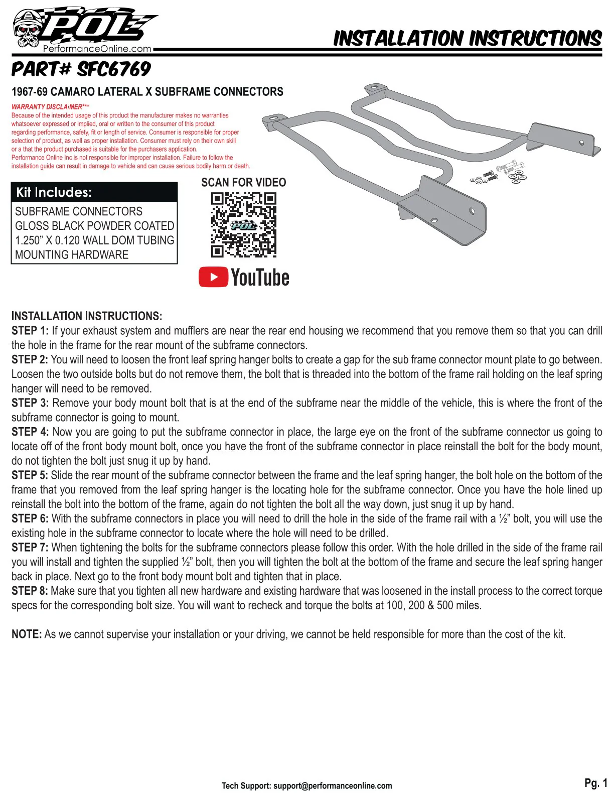 POL - Subframe Connectors, 1967-69 Chevy Camaro and Pontiac Firebird - Image 3
