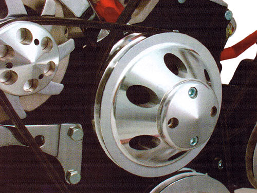 SMALL BLOCK CHEVY LONG WATER PUMP PULLEY, ALUMINUM 2 GROOVE - Image 2