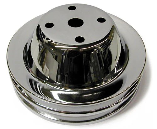 SMALL BLOCK CHEVY LONG WATER PUMP PULLEY, CHROME 2 GROOVE - Image 2