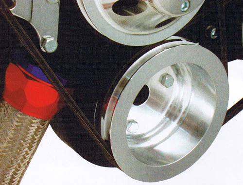 SMALL BLOCK CHEVY LWP CRANKSHAFT PULLEY, BLACK POWDER COATED ALUMINUM 2 GROVE - Image 3