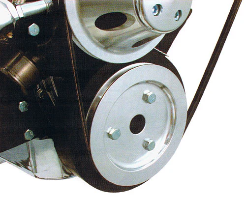 SMALL BLOCK CHEVY SWP CRANKSHAFT PULLEY, BLACK POWDER COATED ALUMINUM 2 GROOVE - Image 3
