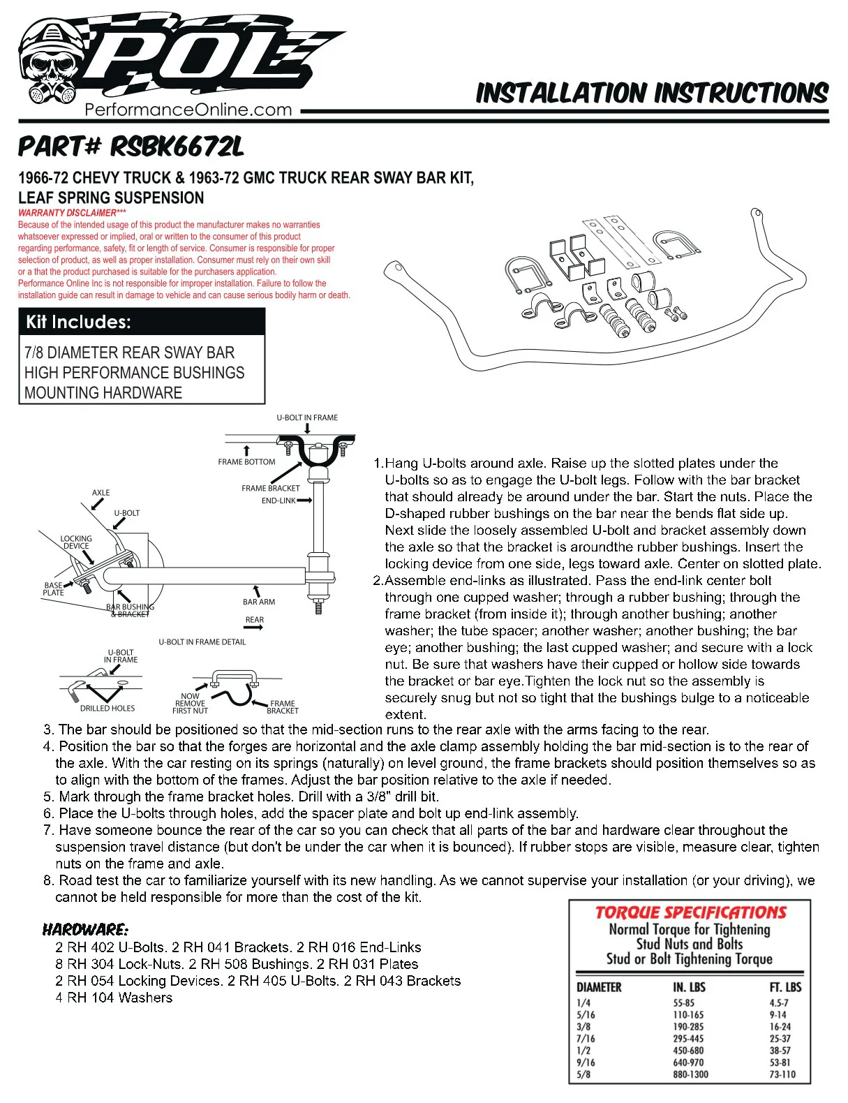 1963-72 Chevy Truck and 1960-72 GMC Truck, Performance Rear Sway Bar Kit - Image 3