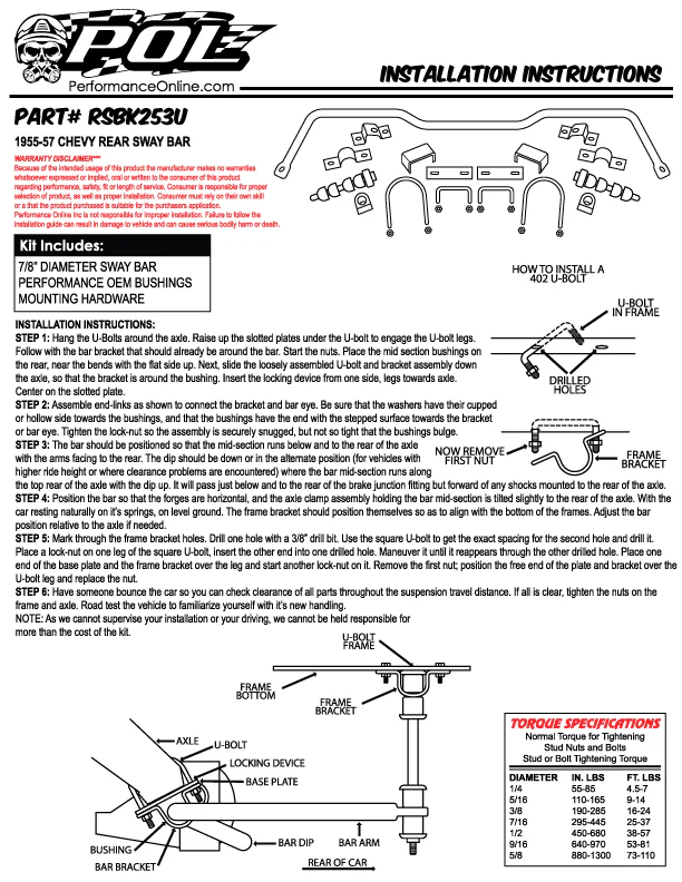 1955-57 Chevy Belair Rear Sway Bar Kit - Image 3